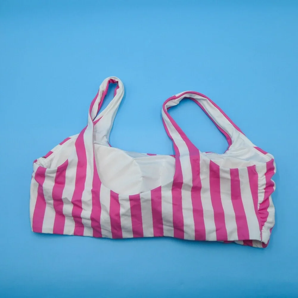 Victorias Secret XXL Pink White‎ Striped Pullover Padded Bikini Top Swimwear New
